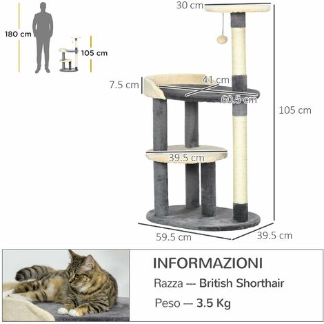 TIRAGRAFFI PER GATTO UNGHIA GIOCO CON TOPINI E PALLA ALTEZZA 40 CM