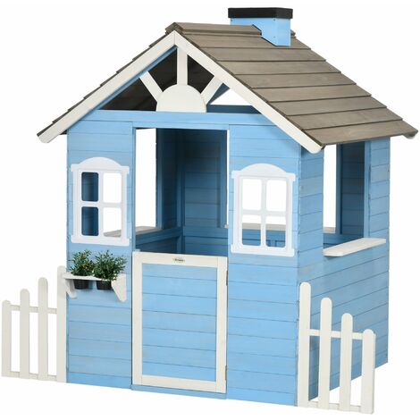 Casetta per Bambini 151x112,5x142 cm con Finestre Staccionata in Legno Blu