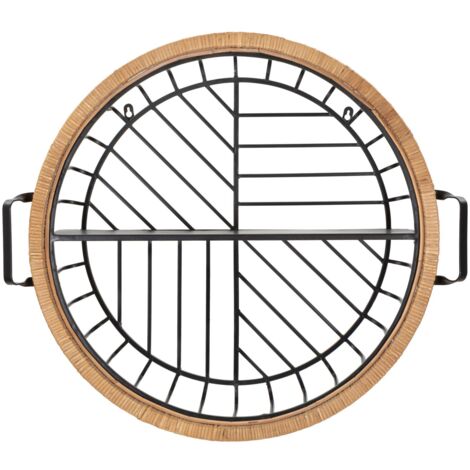 Mensola Rotonda da Parete 72,5x18x65 cm in Metallo e Rattan (1/5)