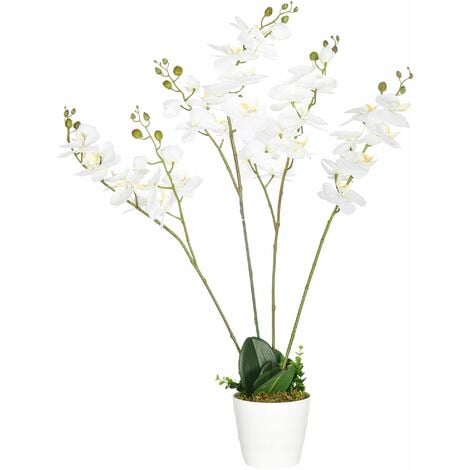 Pianta Artificiale Orchidea H75 cm con Vaso Bianco