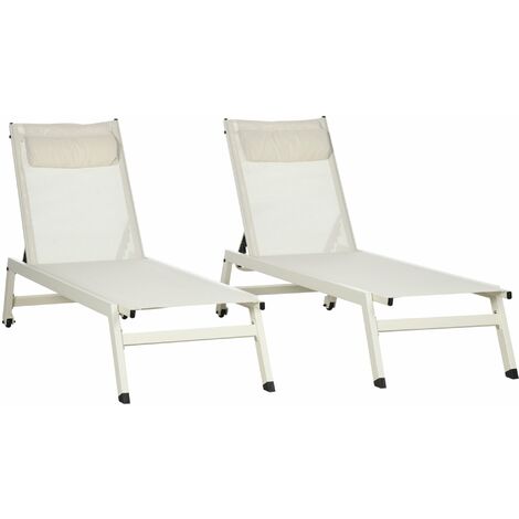 Set 2 Lettini Prendisole da Giardino 55x195x30 cm in Alluminio e Poliestere Beige