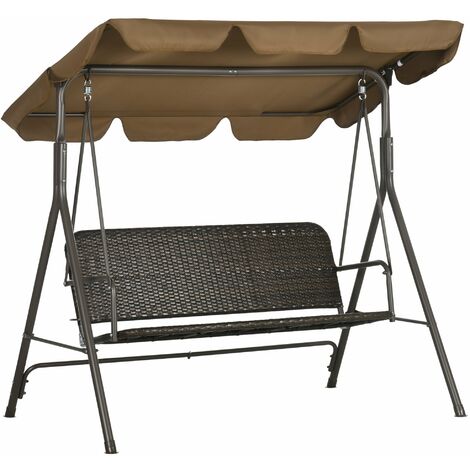 Dondolo da Giardino 3 Posti 167x112x153 cm in Rattan PE e Acciaio Marrone
