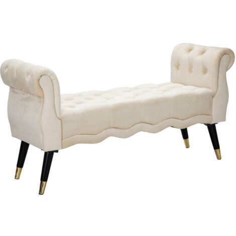 Panchetta Paris 120x40x60 cm in Legno Spugna Metallo e Poliestere Crema Nero e Oro (1/5)