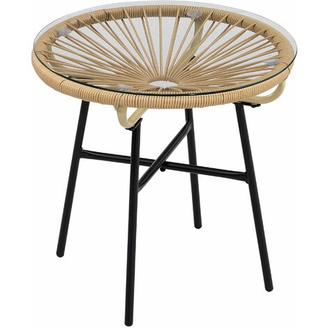 Tavolino Soggiorno Ø50x50 cm in Metallo e Rattan PE Beige (1/5)
