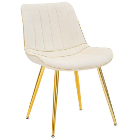 Set 2 Sedie Imbottite 51x59x79 cm in Poliestere Paris Crema e Oro (1/5)
