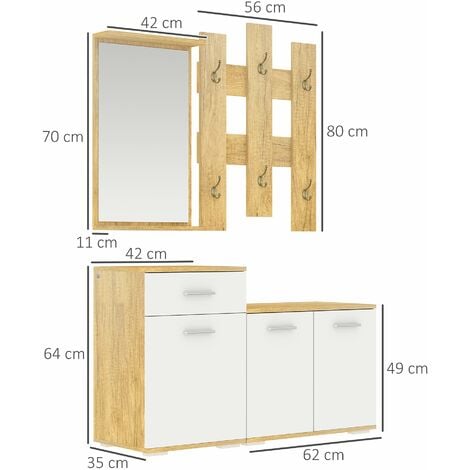 Mobile Ingresso 3 in 1 con Scarpiera Appendiabiti e Specchio Colore Legno  Naturale e Nero