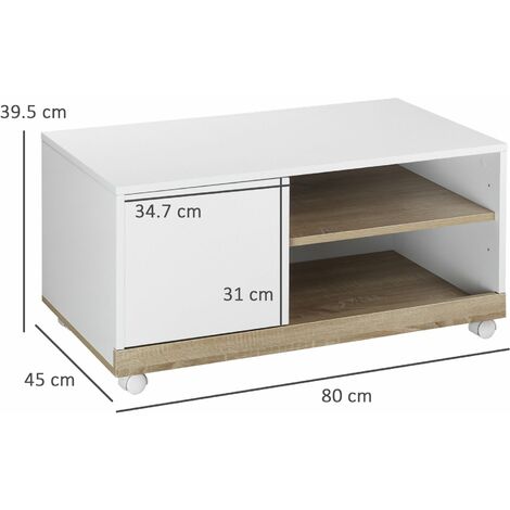 Carrello Porta TV Bakaji - Mobile Con Ruote, Bianco, In MDF E Metallo, Con Ripiani