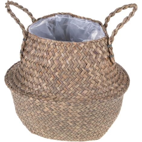 CEBU Set 3 Cesti In Erba Marina Naturale | Impilabili, Per Piante, Bagno O Soggiorno, Misure 31, 25 E 21 Cm