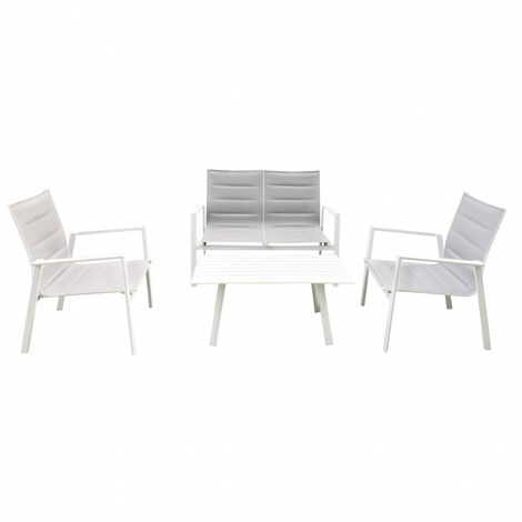 Set Salotto da Giardino Divano 2 Poltrone e Tavolino in Alluminio Bianco (1/3)