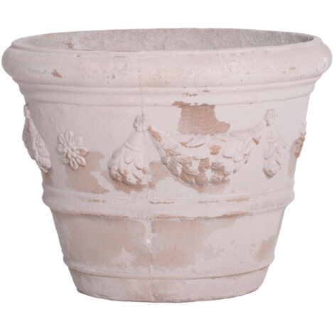 Vaso Sahara Basso In Plastica 29x34 Cm – Bianco – Con Inserti, Senza Fori, Per Terrazzo E Giardino