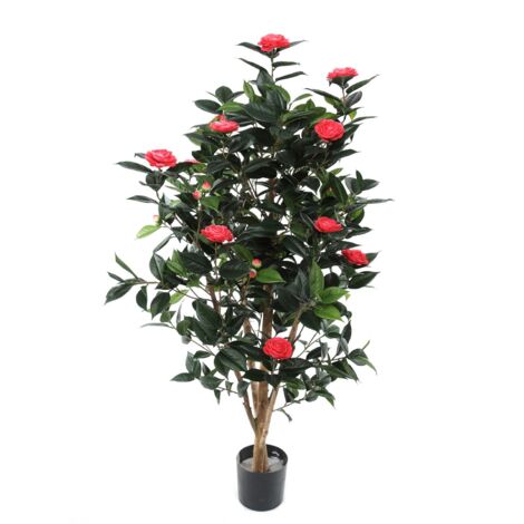 Albero Di Camelia Artificiale Alonfale - 1 Metro, Fiori Bianchi, In Vaso Con Cesto, Per Interni/Esterni (Confezione Da 2)