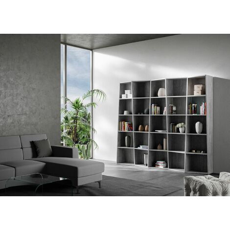 Libreria Moderna 5 Elementi 5 Ripiani Trek Cemento (1/2)