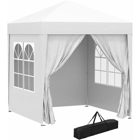 Gazebo da Giardino Pieghevole 2x2m con 4 Pareti Rimovibili in Poliestere e Acciaio Bianco
