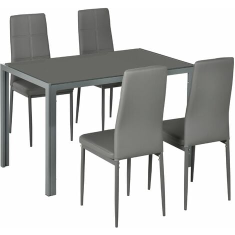 Set da Pranzo Tavolo e 4 Sedie in Similpelle Top in Vetro