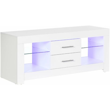Mobile TV da 55” 120x40x50 cm con Luce LED in Legno e Vetro Bianco (1/5)