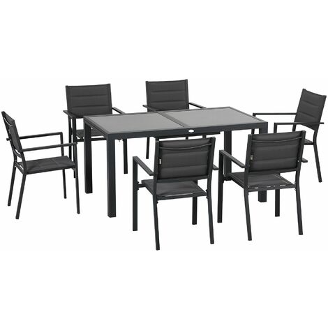 Set Tavolo Allungabile in Vetro e 6 Sedie da Giardino in Alluminio e Tessuto a Rete Grigio Scuro (1/5)