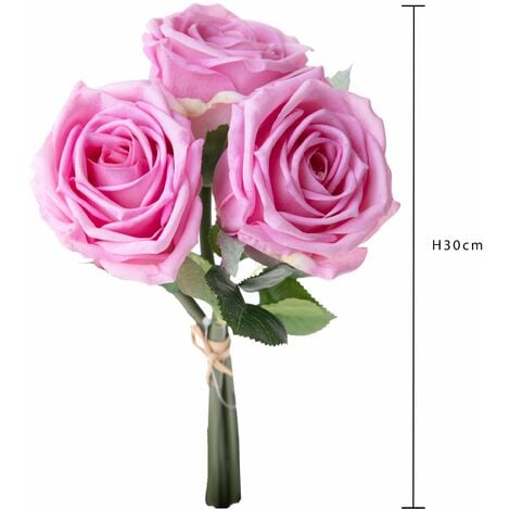 Set 2 Bouquet Artificiali Rose con 3 Fiori 30 cm Natale Touch