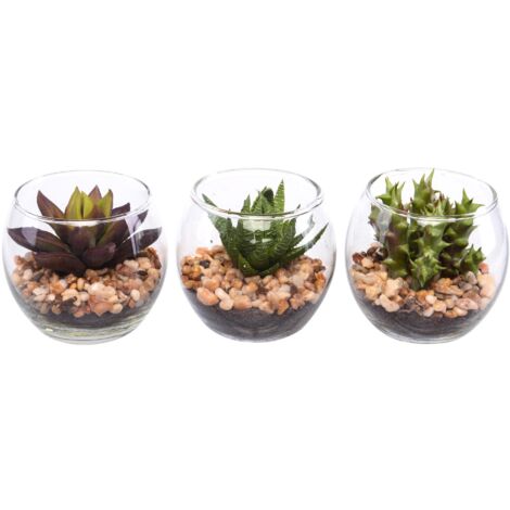 MyGift Mini Piante grasse Artificiali in Vaso per Piante, Set da 3