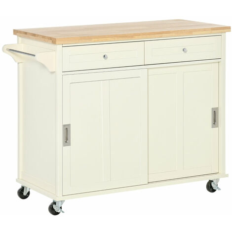 Isola per Cucina 110x49,5x89,5 cm con Cassetti Armadietto e Portasciugamani in Legno e MDF Bianco (1/5)