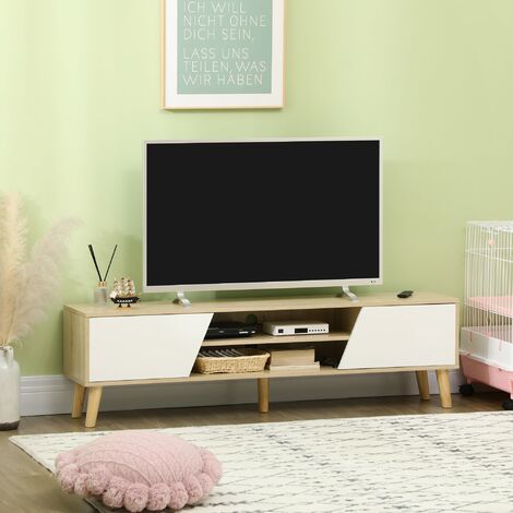 Mobile TV fino a 65” 150x30x42 cm in Legno truciolare Bianco e Legno