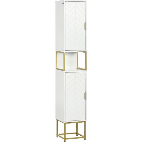 Mobile Colonna Bagno 30x30x170,7 cm in MDF e Acciaio Bianco e Oro (1/5)