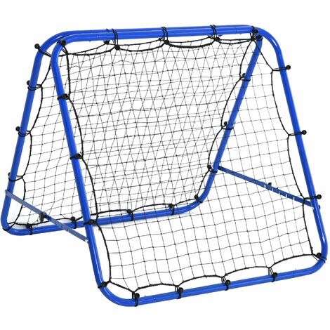 Rete Rimbalzo da Calcio Pieghevole 100x95x90 cm con Angolo Regolabile e Picchetti Blu