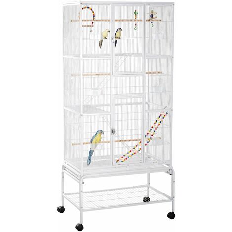 Voliera per Uccelli 83x53x180 cm in Acciaio Bianco