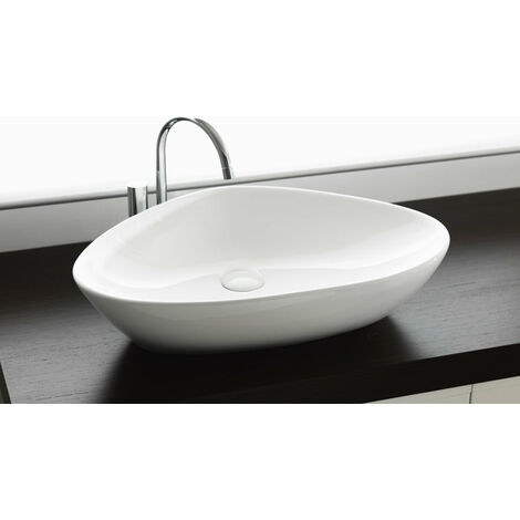 Lavabo Da Appoggio In Ceramica Mai & Mai | 58.5x37x12 Cm, Smalto Nano Antibatterico, Bianco