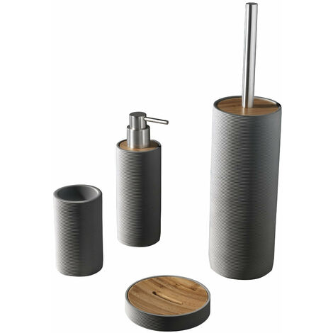 Set 4 Accessori da Bagno in Resina TFT Accessories Grigio e Bambù