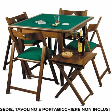 Tavolo da Gioco Quadrato Pieghevole 90x90 cm in Legno Panno Verde Del  Fabbro Poker