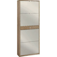 Scarpiera Salvaspazio 4 Ante con Specchio 1 Cassetto 20 Paia 63x164x29 cm Noce Stelvio