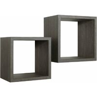 Set 2 Mensole Cubo da Parete Quadrato in Fibra di Legno Ginevra