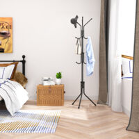 Relaxdays Appendiabiti Da Terra In Metallo Nero - 12 Ganci, 176x30 Cm, Design Albero Salvaspazio E Stabile