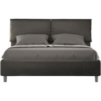 Letto Matrimoniale 160x200 cm con Rete e Contenitore con Testata e Alzata Comoda Imbottito in Microfibra Mados Grigio