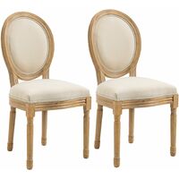 Set 2 Sedie Retrò Imbottite 49x56x96 cm in Legno e Tessuto Bianco Panna