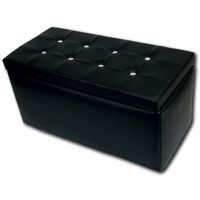 Cassapanca Contenitore Pouf Portaoggetti Poggiapiedi Diamante Strass  Similpelle 76x38x38 Nero