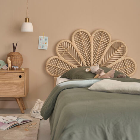 Berah Getah – Tête de lit en rotin naturel 90 cm – Hauteur 101 cm – Longueur 115 cm – Profondeur 6 cm – Motifs floraux en pétales de rotin (1/5)