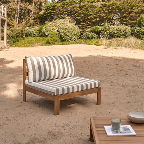 Fauteuil de jardin en teck massif rayé blanc et taupe (1/5)