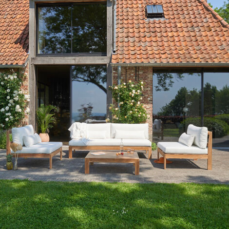 Salon de jardin en teck massif blanc (1/5)