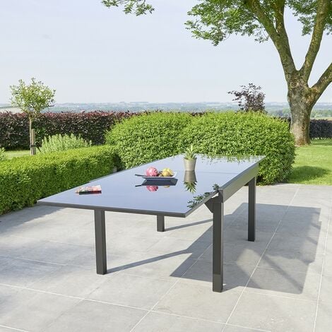 Table de jardin en aluminium noir extensible 8/12 pers.