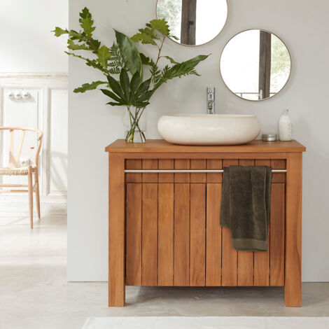 Meuble de salle de bain en teck massif 102 cm (1/4)