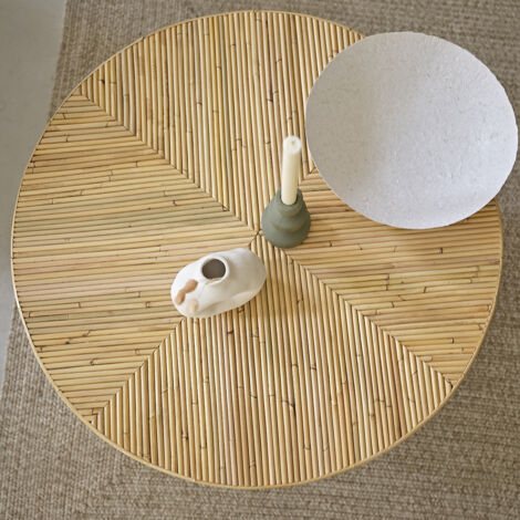 Table basse en canne de rotin ronde
