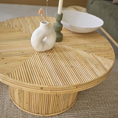 Table basse en canne de rotin ronde
