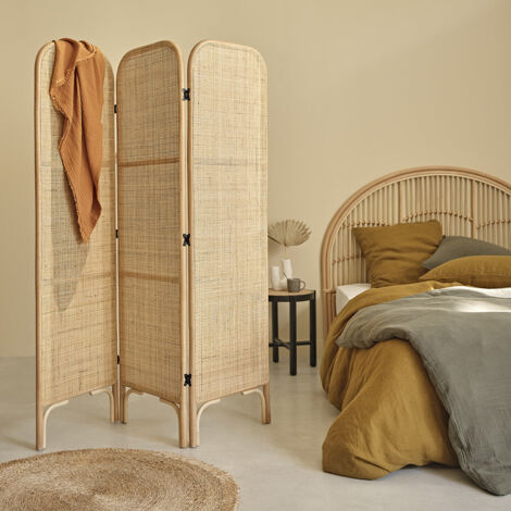 Berah Getah – Paravent en rotin naturel 170 cm – Design bohème chic – Largeur 126 cm – Éléments en cannage – Poids léger 5,5 kg (1/5)