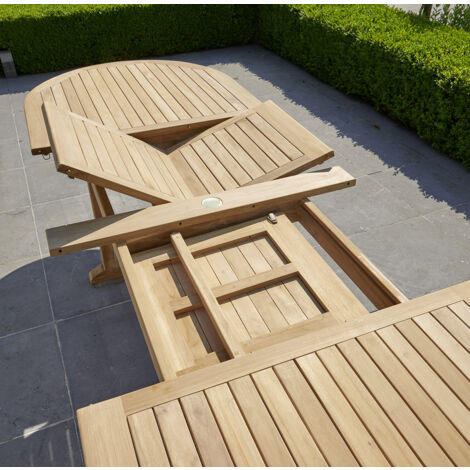 Table de jardin en teck massif extensible ovale 10/12 places