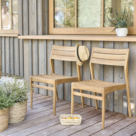 Lot de 2 chaises de jardin en teck massif (1/5)