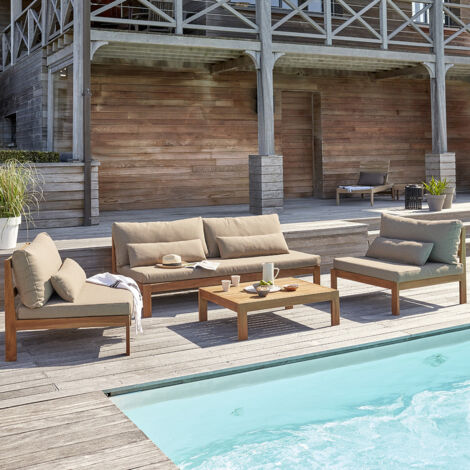 Salon de jardin en teck massif taupe (1/5)