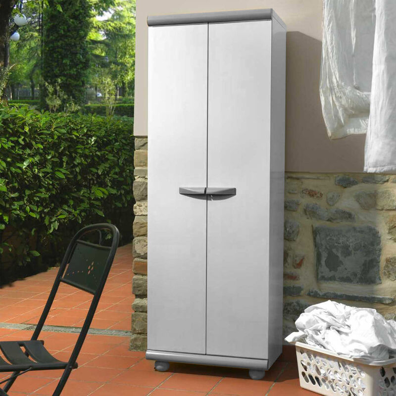 Armoire De Rangement Mongardi En PVC/PP - 2 Portes, 1 Étagère Réglable 68x40x85cm | Intérieur/Extérieur, Gris-Noir
