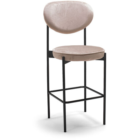 LIER - Paire de 2 tabourets hauts design en velours beige (1/5)