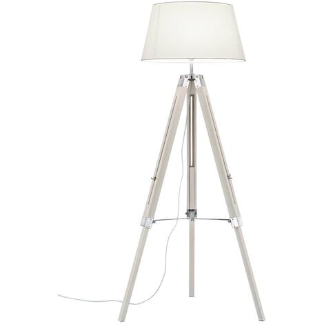 Trépied Lampadaire 3 Pieds en Bois avec Abat-jour Blanc H. 143Cm